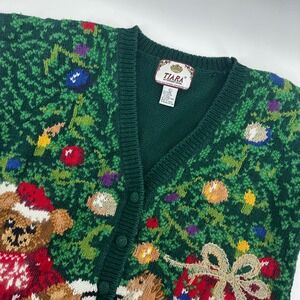 Tiara International Christmas Vintage Cardigan Sweater Teddy Bear Holiday  Large